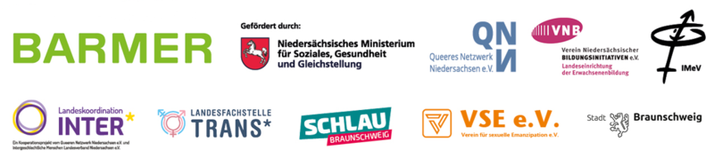 Banner, der die Kooperationsorganisationen des Fachtags Geschlechtliche Vielfalt in der Gesundheitsversorgung 2022 in Braunschweig auflistet